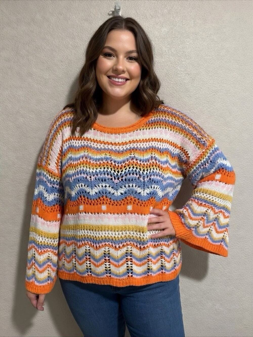 Boho Open Weave Crochet Top Colorful Cottage Fairy Y2K Coastal Lagenlook Overlay